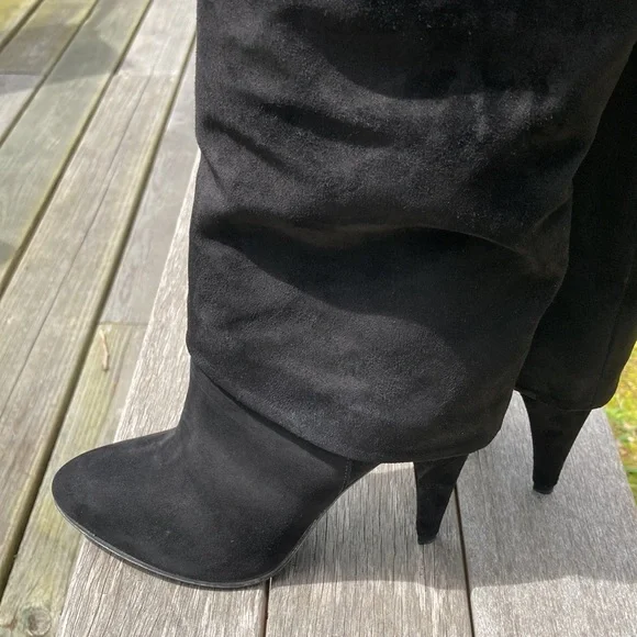 Black Suede OTK Heeled Boots - Picture 5 of 14